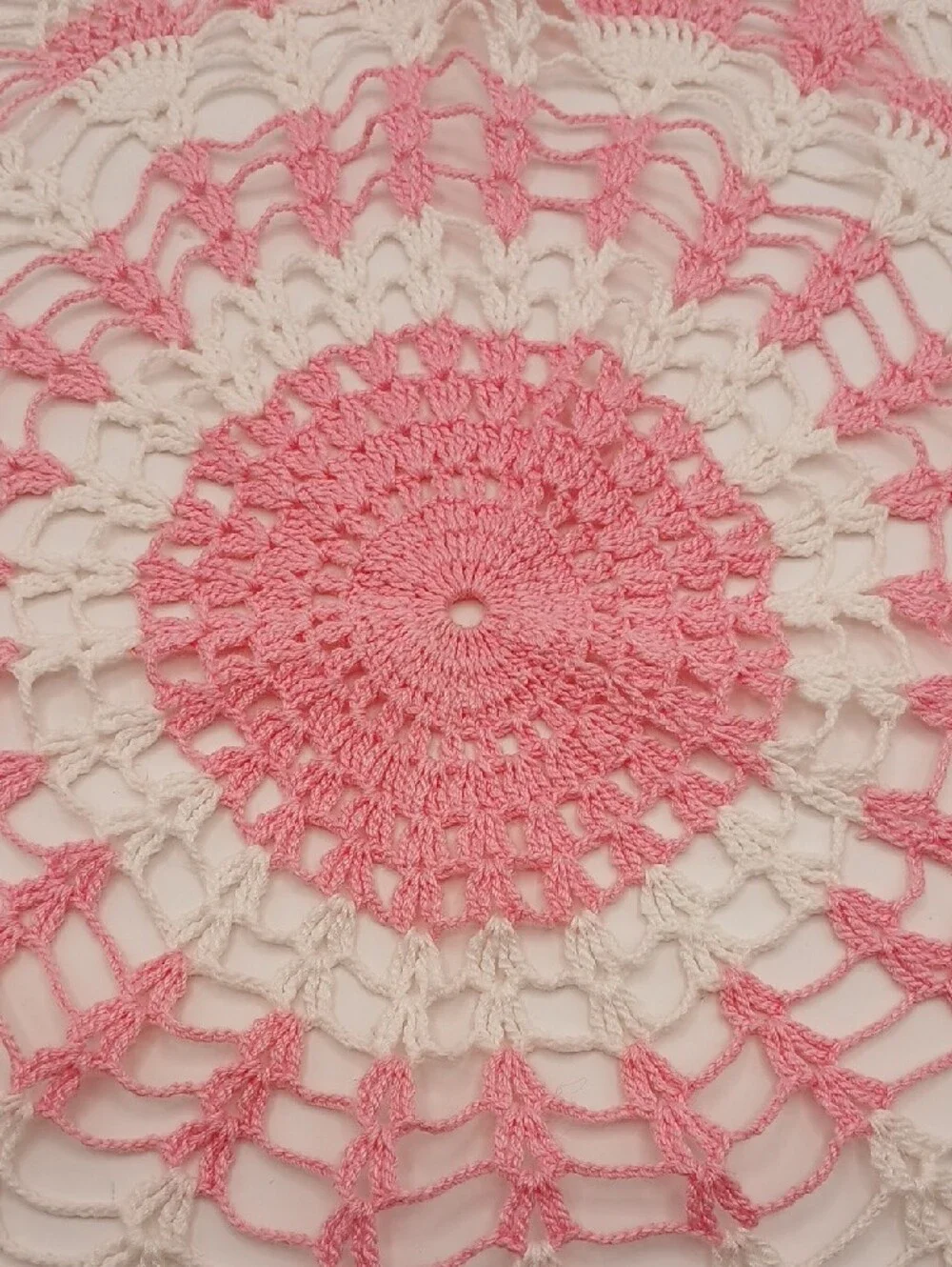 Handmade Pink & White Crochet Doily 20
